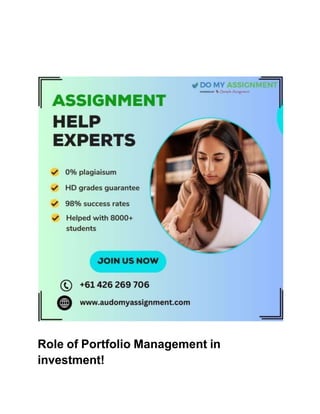 Role of Portfolio Management in
investment!
 