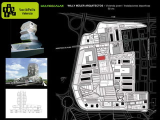 WILLY MÜLER ARQUITECTOS –  Vivienda joven / Instalaciones deportivas  50 viv. 