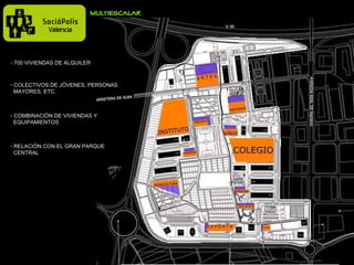 - 700 VIVIENDAS DE ALQUILER COLECTIVOS DE JÓVENES, PERSONAS MAYORES, ETC. COMBINACIÓN DE VIVIENDAS Y EQUIPAMIENTOS RELACIÓN CON EL GRAN PARQUE CENTRAL 