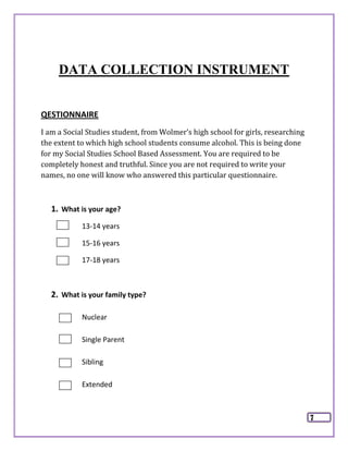 Data Collection Instruments Sba Social studies sba | DOCX