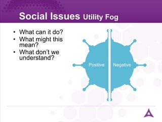 Social Issues   Utility Fog What can it do? What might this mean? What don’t we understand? 