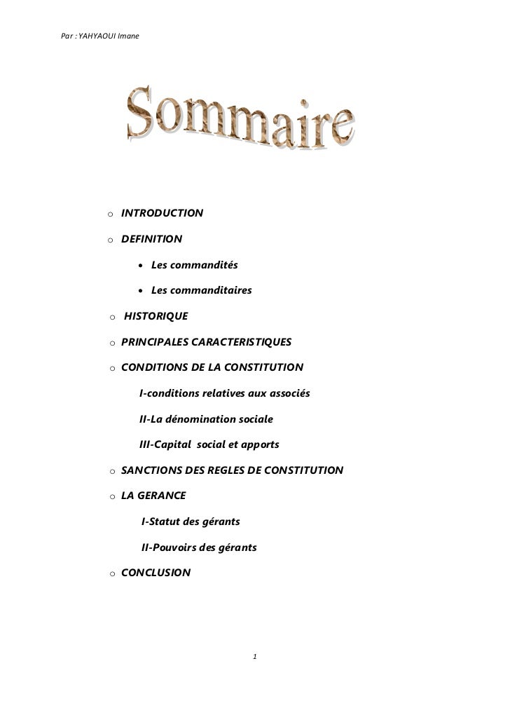 La gestion de la société en commandite simple