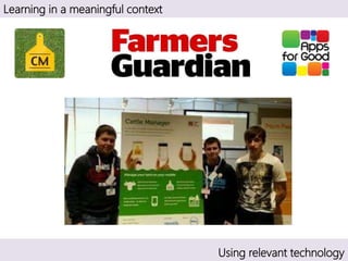 Learning in a meaningful context
Using relevant technology
 