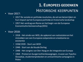 1.	EUROPEES GEDENKEN
HISTORISCHE KEERPUNTEN
• Voor	2017:
• 1917	De	sociale	en	politieke	revoluties,	de	val	van	keizerrijke...