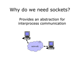 Why do we need sockets?
Provides an abstraction for
interprocess communication
 