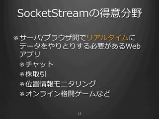 SocketStreamεҰ

! ?`/֥饦gǥꥢ륿
   ǩ`ȤꤹҪWeb
   ץ
   ! ?å
   ! ?ȡ
   ! ?λ˥
   ! ?饤L`ʤ

          13
 