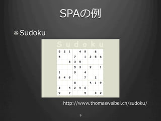 SPA
! ?Sudoku




            http://www.thomasweibel.ch/sudoku/

                  9
 