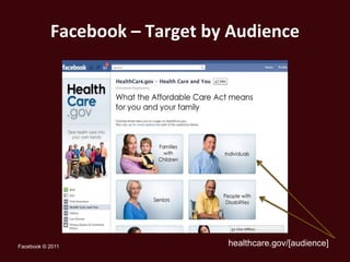 Facebook – Target by Audience




Facebook © 2011                healthcare.gov/[audience]
 