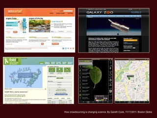 How crowdsourcing is changing science. By Gareth Cook, 11/11/2011. Boston Globe
 