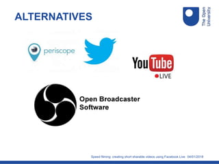 04/01/2018
ALTERNATIVES
Speed filming: creating short sharable videos using Facebook Live
 