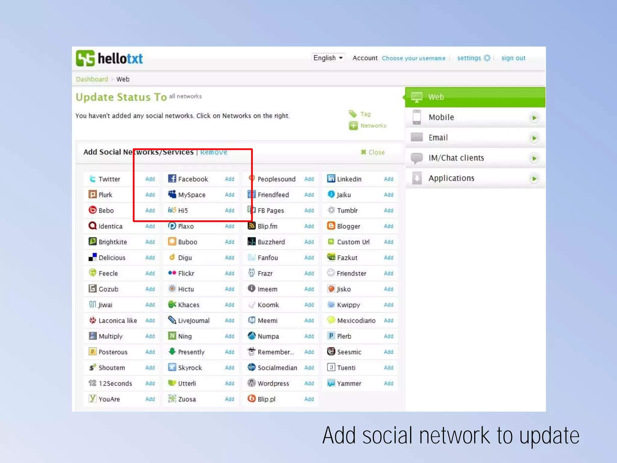Add social network to update
 