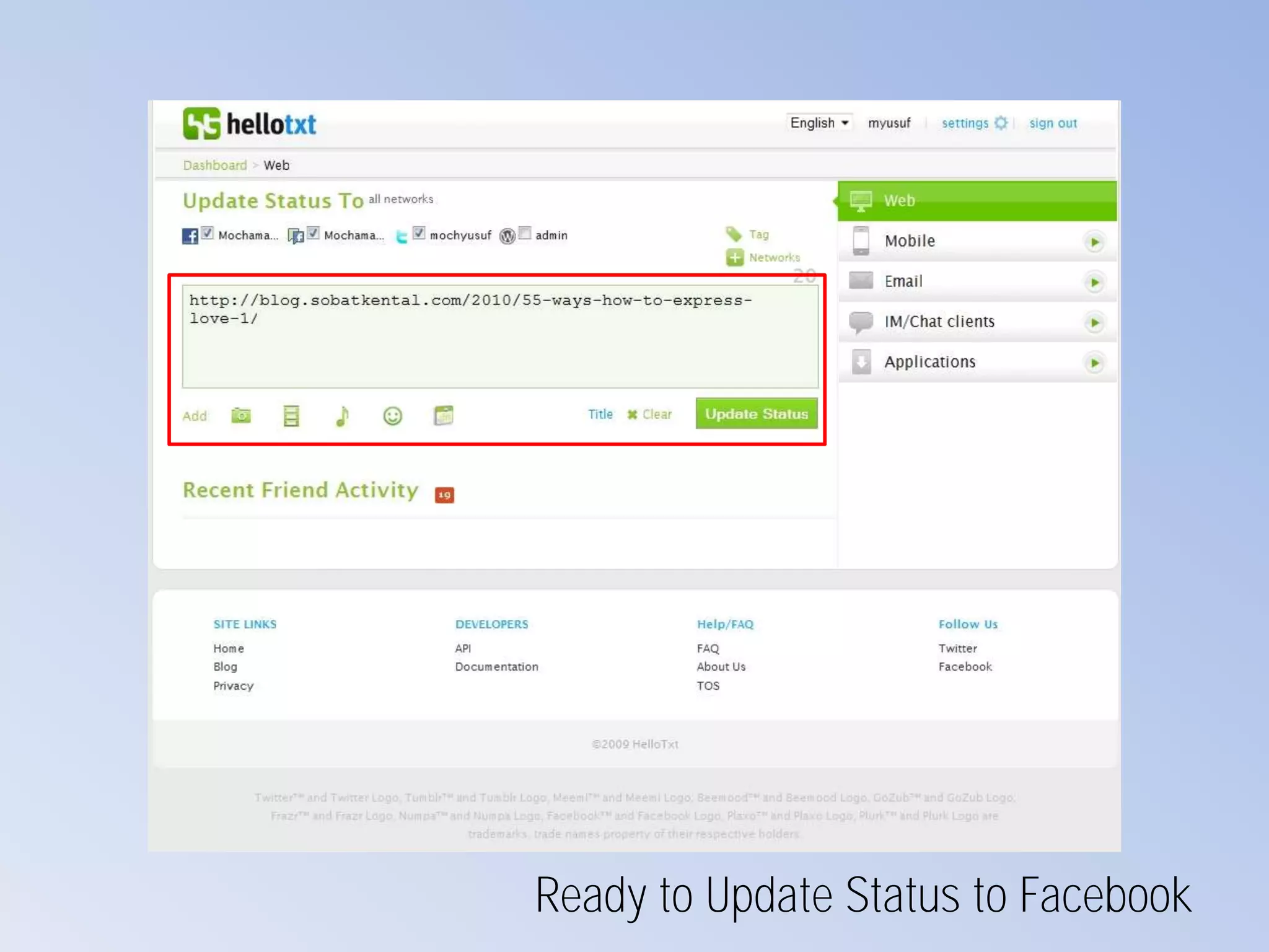 Ready to Update Status to Facebook
 