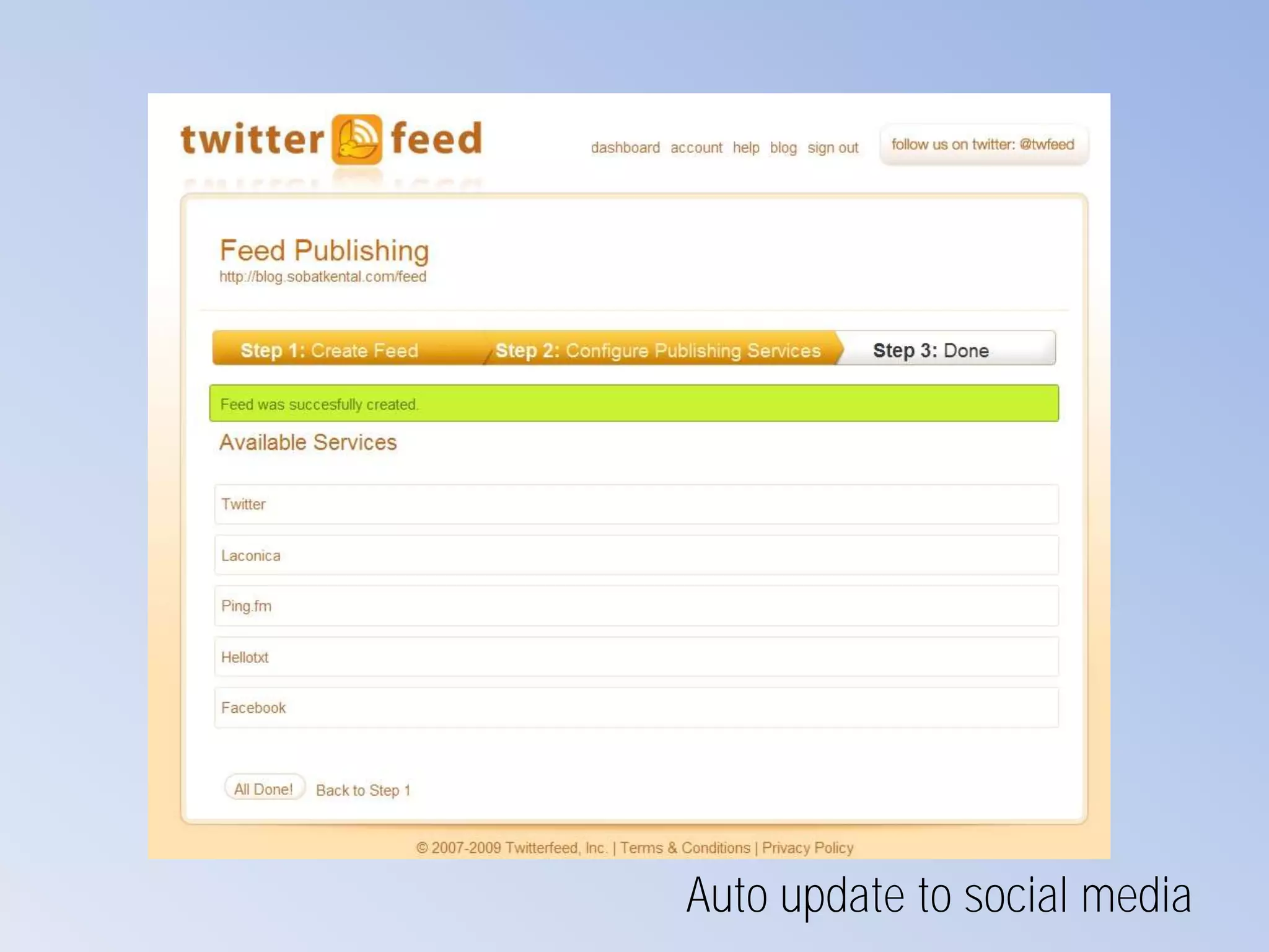 Auto update to social media
 