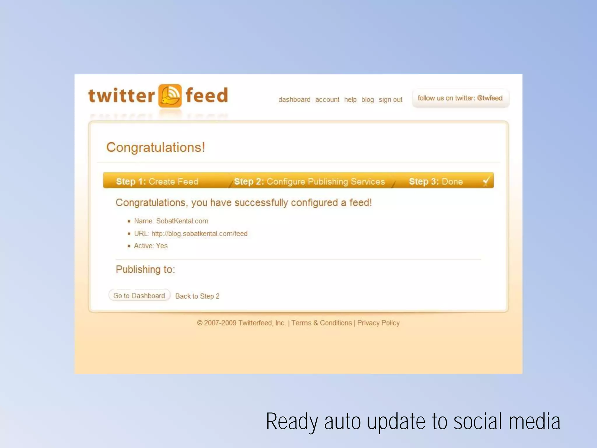 Ready auto update to social media
 
