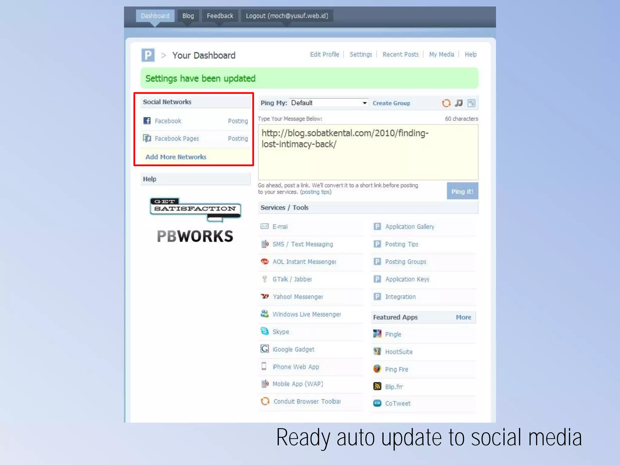 Ready auto update to social media
 