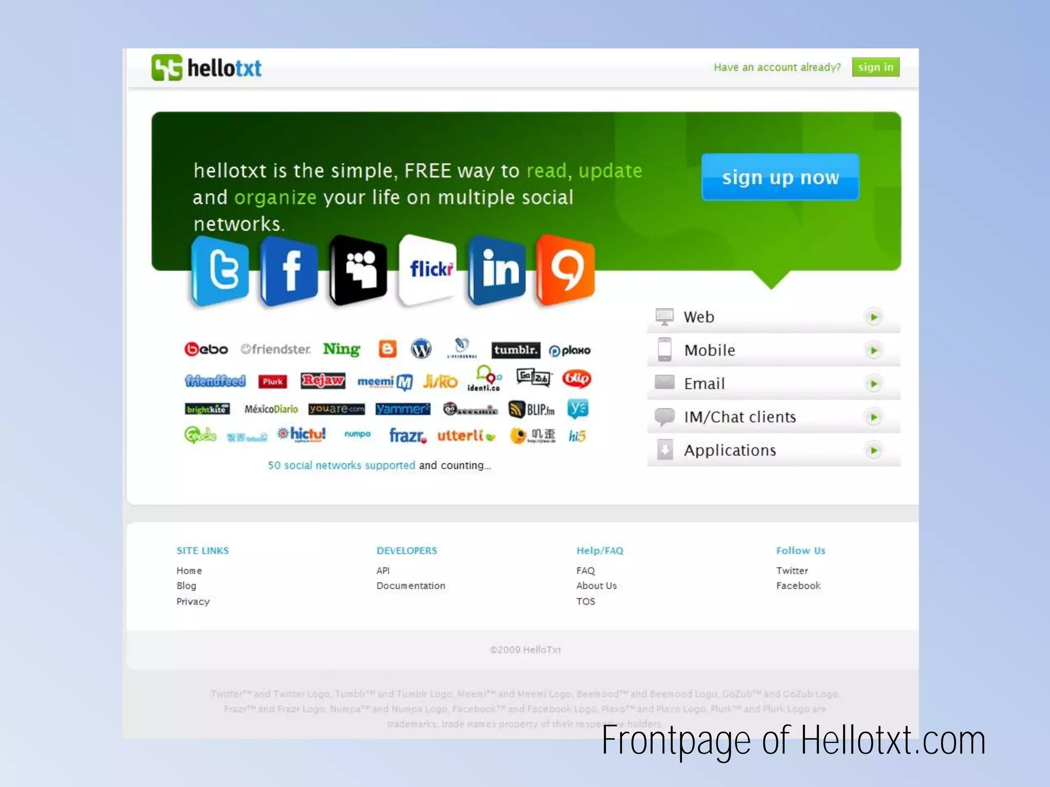Frontpage of Hellotxt.com
 