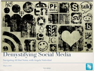 Demystifying Social Media
Navigating All that Noise, with Angela Natividad

May 6, 2010
                                       Image: webtreats
 