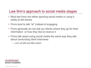 Law firm’s approach to social media stages
• Most law firms are either ignoring social media or using it
solely to tell st...