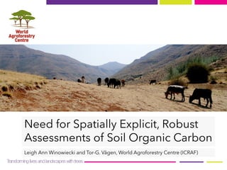 Need for Spatially Explicit, Robust
Assessments of Soil Organic Carbon
Leigh Ann Winowiecki and Tor-G. Vågen, World Agroforestry Centre (ICRAF)
 