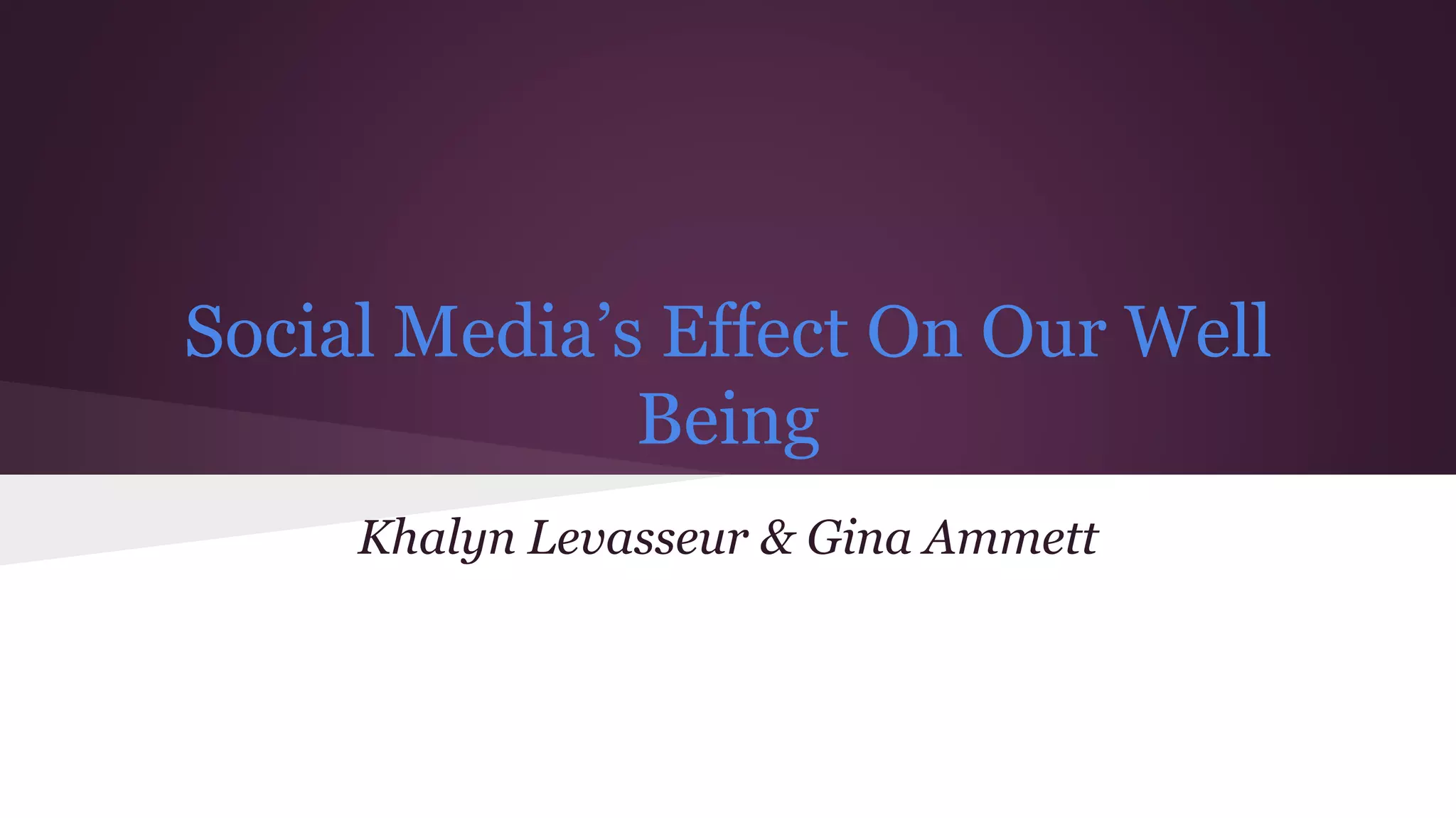 Social Media’s Effect On Our Well
Being
Khalyn Levasseur & Gina Ammett
 