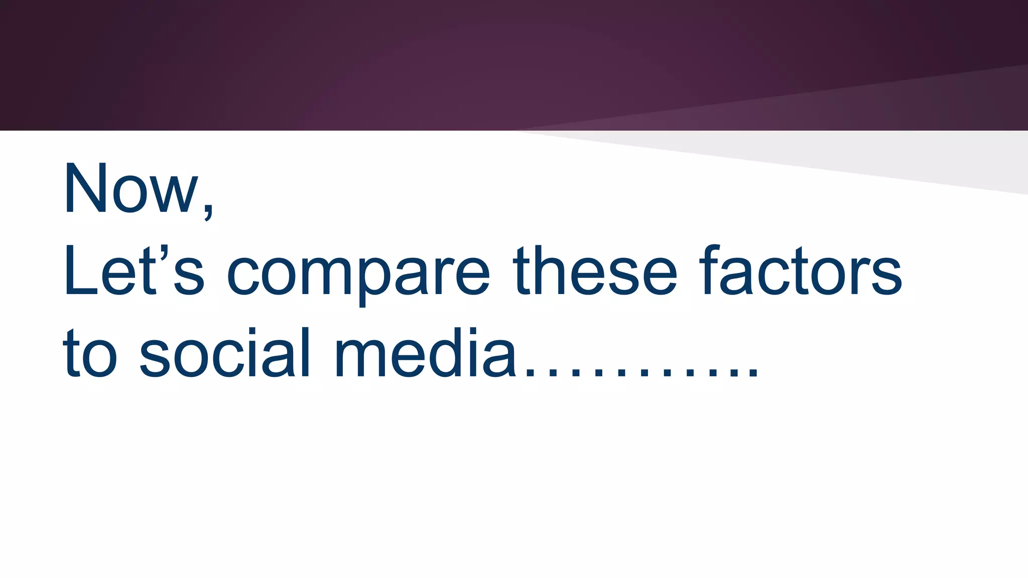 Now,
Let’s compare these factors
to social media………..
 