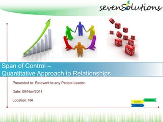Span of Control –
Quantitative Approach to Relationships
   Presented to: Relevant to any People Leader

   Date: 09/Nov/2011

   Location: NA
 