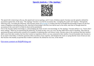 Socrates Arguments In The Apology | PPT