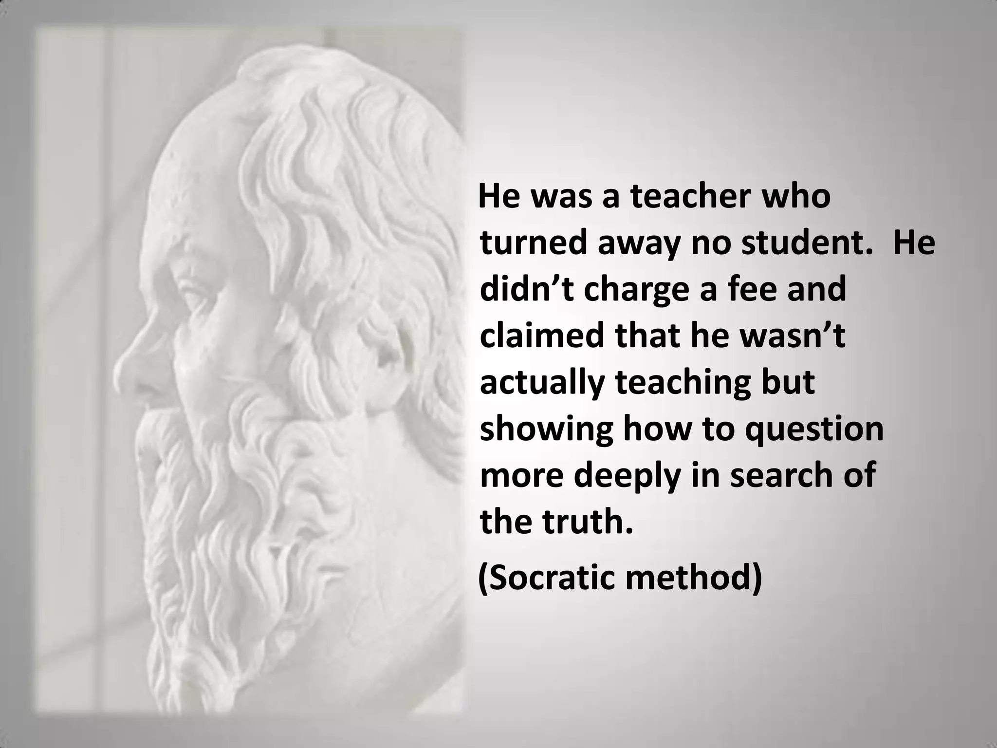 - The hour of departure has arrived, and we go our ways -- I to die, and you to live. Which is better God only knows. To Plato, Socrates was like a father, a great leader and thebravest of them all.  In his writings, he gives Socrates aneternal voice and reveals the true conflict between Socratesand his accusers.