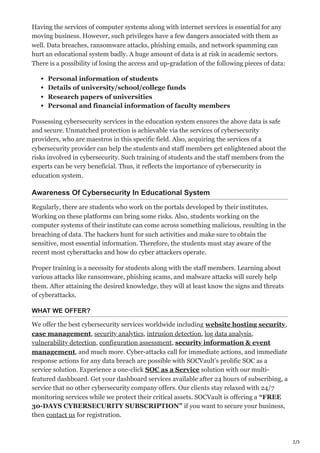 Importance Of Cybersecurity In Education System | SOCVault | PDF