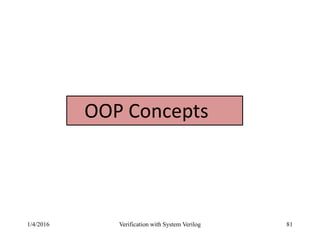 OOP Concepts
1/4/2016 Verification with System Verilog 81
 