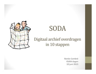 SODA
Digitaal	archief	overdragen	
in	10	stappen	
Renée Cambré
KVAN dagen 
10 juni 2013
 
