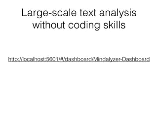 Large-scale text analysis
without coding skills
http://localhost:5601/#/dashboard/Mindalyzer-Dashboard
 