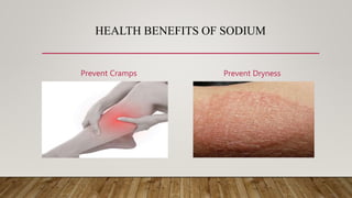 HEALTH BENEFITS OF SODIUM
Prevent Cramps Prevent Dryness
 