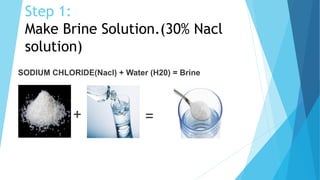 Step 1:
Make Brine Solution.(30% Nacl
solution)
 