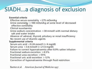 SIADH…a diagnosis of exclusion
Bartter et al. American Journal of Medicine 1957
 