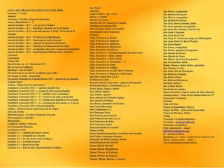 LISTA DE PRESENTACIONES EN ESPAÑOL
Revisado 1-11-2022
Abuelos
Adviento y Navidad, tiempo de esperanza
Amor y Matrimonio 1 - 9
Amoris Laetitia – ch 1 – A la luz de la Palabre
Amoris Laetitia – ch 2 – Realidad y Desafíos de las Familias
Amoris Laetitia – ch 3 La mirada puesta en Jesús: Vocación de la
Familia
Amoris Laetitia – ch 4 - El Amor en el Matrimonio
Amoris Laetitia – ch 5 – Amor que se vuelve fecundo
Amoris Laetitia – ch 6 – Algunas Perspectivas Pastorales
Amoris Laetitia – ch 7 – Fortalecer la educacion de los hijos
Amoris Laetitia – ch 8 – Acompañar, discernir e integrar la fragilidad
Amoris Laetitia – ch 9 – Espiritualidad Matrimonial y Familiar
Carnaval
Conciencia
Cristo Vive
Deus Caritas est 1,2– Benedicto XVI
Dia de todos los difuntos
Domingo – día del Señor
El camino de la cruz de JC en dibujos para niños
El Cuerpo, el culto – (eucarisía)
Encuentro Mundial de Familias Roma 2022 – festival de las familias
Espíritu Santo
Fatima – Historia de las apariciones
Familiaris Consortio (FC) 1 – iglesia y familia hoy
Familiaris Consortio (FC) 2 - el plan de Dios para la familia
Familiaris Consortio (FC) 3 – 1 – familia como comunidad
Familiaris Consortio (FC) 3 – 2 – servicio a la vida y educación
Familiaris Consortio (FC) 3 – 3 – misión de la familia en la sociedad
Familiaris Consortio (FC) 3 – 4 - participación de la familia en la iglesia
Familiaris Consortio (FC) 4 Pastoral familiar
Fátima – Historia de las Apariciones de la Virgen
Feria de Sevilla
Haurietis aquas – el culto al Sagrado Corazón
Hermandades y cofradías
Hispanidad
La Iglesia, Madre y Maestra
La Comunidad Humana
La Vida en Cristo
Laudato si 1 – cuidado del hogar común
Laudato si 2 – evangelio de creación
Laudato si 3 – La raíz de la crisis ecológica
Laudato si 4 – ecología integral
Laudato si 5 – líneas de acción
Laudato si 6 – Educación y Espiritualidad Ecológica
San Marco, evangelista
San Ignacio de Loyola
San Marco, evangelista
San Ignacio de Loyola
San José, obrero, marido, padre
San Juan, apostol y evangelista
San Juan Ma Vianney, Curé de’Ars
San Juan Crisostom
San Juan de la Cruz
San Juan N. Neumann, obispo de Philadelphia
San Juan Pablo II, Karol Wojtyla
San Leon Magno
San Lucas, evangelista
San Mateo, Apóstol y Evangelista
San Martin de Porres
San Martin de Tours
San Mateo, Apostol y Evangelista
San Maximiliano Kolbe
Santos Simon y Judaa Tadeo, aposttoles
San Nazario e Celso
San Padre Pio de Pietralcina
San Patricio e Irlanda
San Pedro Claver
San Roberto Belarmino
Santiago Apóstol
San Tomás Becket
SanTomás de Aquino
Santos Zacarias e Isabel, padres de Juan Bautista
Semana santa – Vistas de las últimas horas de JC
Vacaciones Cristianas
Valentín
Vida en Cristo
Virgen de Guadalupe, Mexico
Virgen de Pilar – fiesta de la hispanidad
Virgen de Sheshan, China
Virtud
Vocación a la bienaventuranza
Vocación – www.vocación.org
Vocación a evangelizar
Para comentarios – email –
mflynn@lcegionaries.org
fb – martin m. flynn
Donations to - BANCO - 03069 INTESA SANPAOLO SPA
Name – EUR-CA-ASTI. IBAN –
IT61Q0306909606100000139493
Ley Moral
Libertad
Lumen Fidei – cap 1,2,3,4
María y la Biblia
Martires de Corea
Martires de Nor America y Canada
Medjugore peregrinación
Misericordiae Vultus en Español
Moralidad de actos humanos
Pasiones
Papa Francisco en Baréin
Papa Francisco en Bulgaria
Papa Francisco en Rumania
Papa Francisco en Marruecos
Papa Francisco en México
Papa Francisco – Jornada Mundial Juventud 2016
Papa Francisco – visita a Chile
Papa Francisco – visita a Perú
Papa Francisco en Colombia 1 + 2
Papa Francisco en Cuba
Papa Francisco en Fátima
Papa Francisco en la JMJ 2016 – Polonia
Papa Francisco en Hugaría e Eslovaquia
Queridas Amazoznia 1,2,3,4
El Reino de Cristo
Resurrección de Jesucristo – según los Evangelios
Revolución Rusa y Comunismo 1, 2, 3
Santa Agata, virgen y martir
San Alberto Magno
San Andrés, Apostol
Sant Antonio de l Deserto, Egipto
San Antonio de Padua
San Bruno, fundador del Cartujo
San Carlos Borromeo
San Columbanus 1,2
San Domingo Savio
San Esteban, proto-martir
San Francisco de Asis 1,2,3,4
San Francisco de Sales
San Francisco Javier
Santa Bernadita de Lourdes
Santa Cecilia
Santa Faustina Kowalska, y la divina misericordia
San Felipe y Santiago el menor
SantaInés de Roma, virgen y martir
SantaMargarita de Escocia
Santa Maria Goretti
Santa María Magdalena
Santa Teresa de Calcuta
Santa Teresa de Lisieux
Santos Marta, Maria, y Lazaro
 