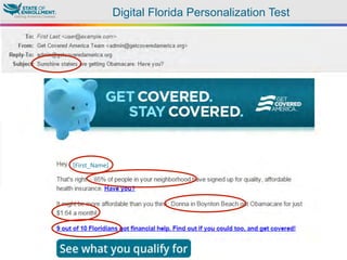 © 2015 Enroll America and Get Covered America
EnrollAmerica.org | GetCoveredAmerica.org
[First_Name]	
  
Digital Florida Personalization Test
 