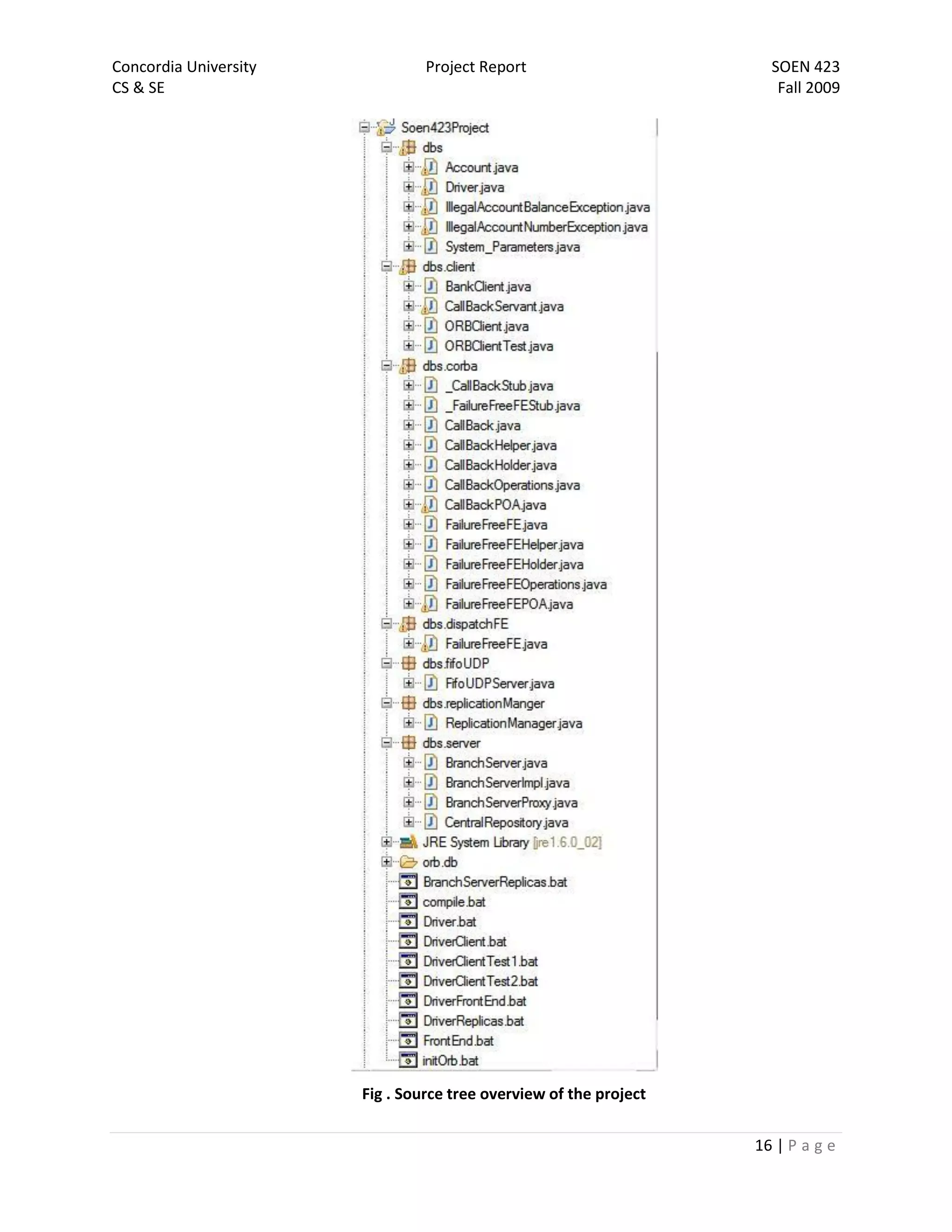 Concordia University            Project Report                       SOEN 423
CS & SE                                                               Fall 2009




                       Fig . Source tree overview of the project


                                                                   16 | P a g e
 