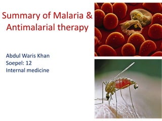 Summary of Malaria & 
Antimalarial therapy 
Abdul Waris Khan 
Soepel: 12 
Internal medicine 
 