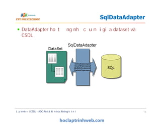 DataAdapter hoạt động như cầu nối giữa dataset và
CSDL
SqlDataAdapter
Lập trình với CSDL - ADO.Net & Kiến trúc không kết nối 16
 