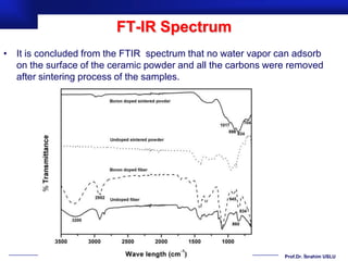 FT-IR Spectrum
• It is concluded from the FTIR spectrum that no water vapor can adsorb
  on the surface of the ceramic powder and all the carbons were removed
  after sintering process of the samples.




                                                              Prof.Dr. İbrahim USLU
 