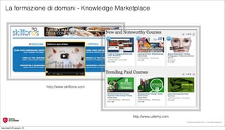 La formazione di domani - Knowledge Marketplace




                         http://www.skillbros.com




                                                    http://www.udemy.com
                                                                           © Digital Accademia 2012 – All Rights Reserved!


mercoledì 20 giugno 12
 