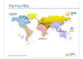 The Five RIRs




Ferenc Csorba, 15 November 2012   4
 