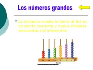 La distancia media la tierra al Sol es de ciento cuarenta y nueve millones seiscientos mil kilómetros Los números grandes