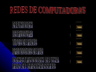 REDES DE COMPUTADORAS DEFINICION ESTRUCTURA TIPOS DE REDES PROTOCOLOS DE RED CONSTRUCCION DE UNA RED DE ORDENADORES 