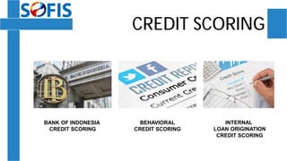 CREDIT SCORING
BANK OF INDONESIA
CREDIT SCORING
BEHAVIORAL
CREDIT SCORING
INTERNAL
LOAN ORIGINATION
CREDIT SCORING
 