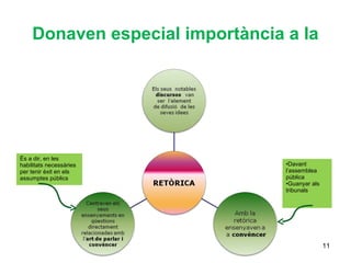 Donaven especial importància a la




És a dir, en les
habilitats necessàries           •Davant
per tenir èxit en els            l’assemblea
assumptes públics                pública
                                 •Guanyar als
                                 tribunals




                                                11
 
