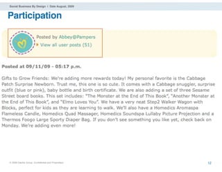 Social Business By Design | Date August, 2009


Participation




® 2009 Dachis Group. Conﬁdential and Proprietary   12
 