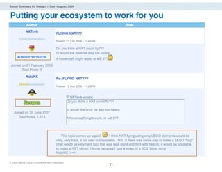 Social Business By Design | Date August, 2009


Putting your ecosystem to work for you




® 2009 Dachis Group. Conﬁdential and Proprietary
                                                   11
 