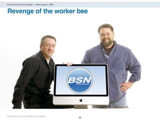Social Business By Design | Date August, 2009


Revenge of the worker bee




® 2009 Dachis Group. Conﬁdential and Proprietary
                                                   11
 